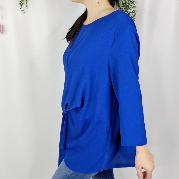 GIBSON tie front crepe top royal blue NWOT 0570 - Picture 4 of 8